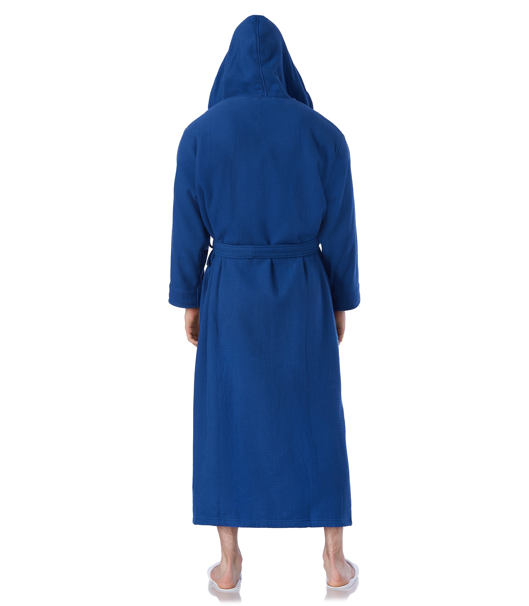 Hooded Terry Bathrobes back view#color_navy blue