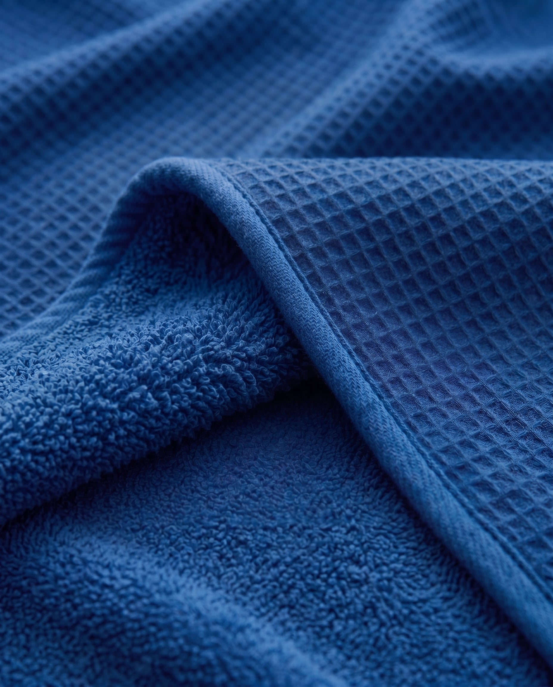 Hooded Waffle Terry Bathrobes Fabric#color_navy blue