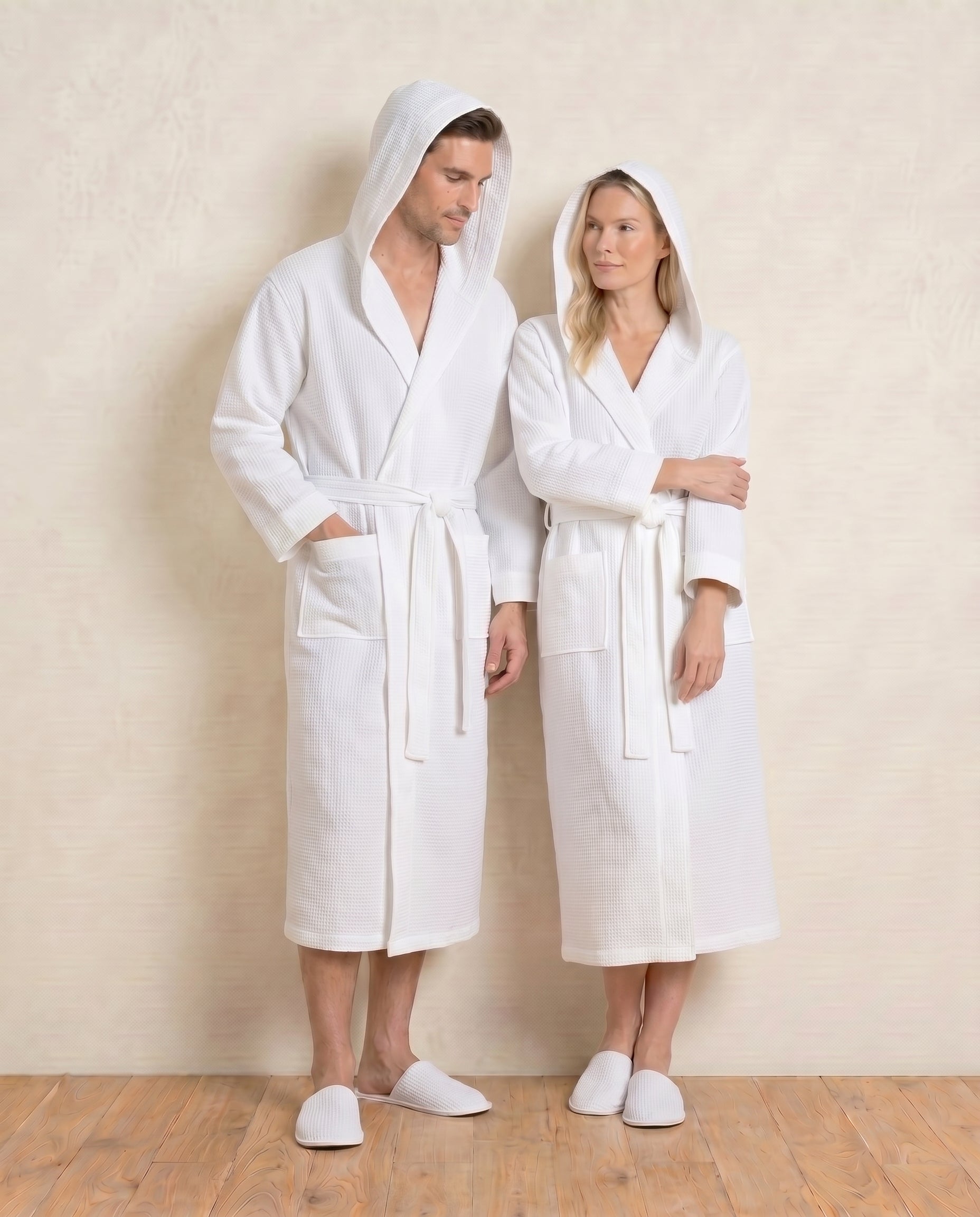 Hooded Waffle Terry Bathrobes for couple#color_white