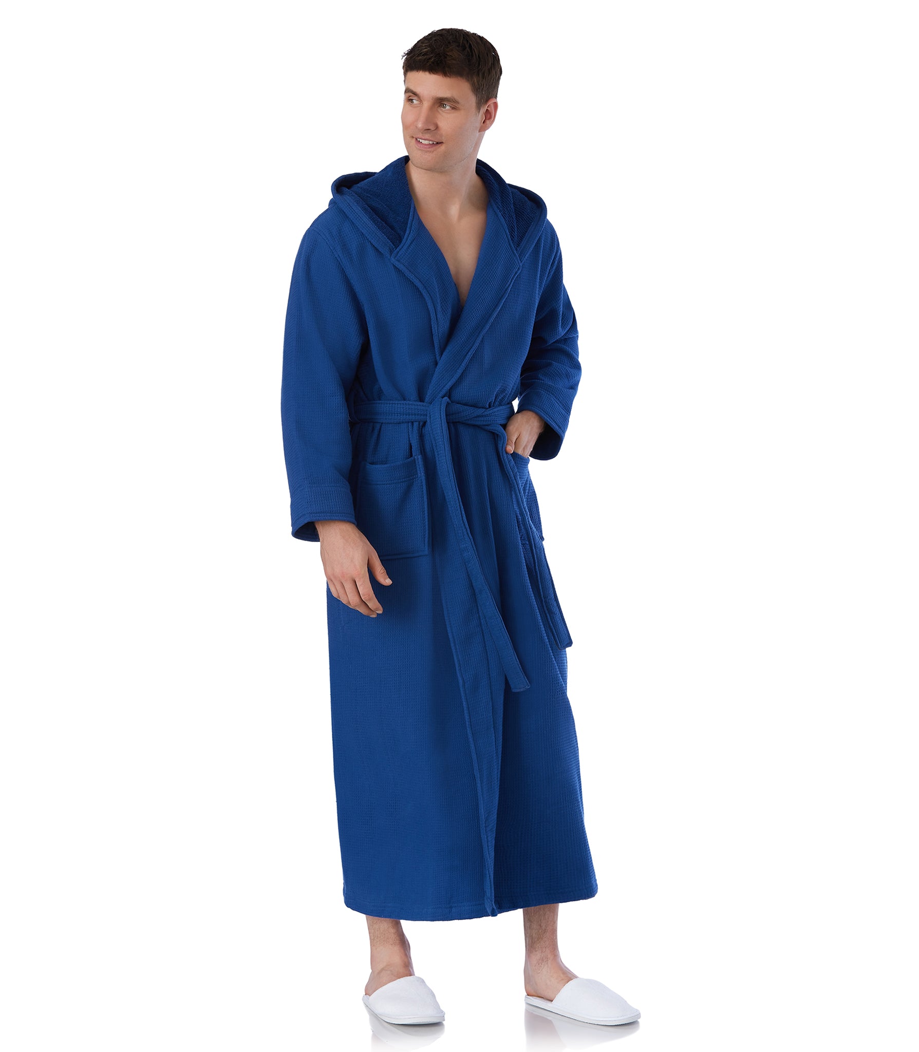 Hooded Terry Bathrobes for men#color_navy blue