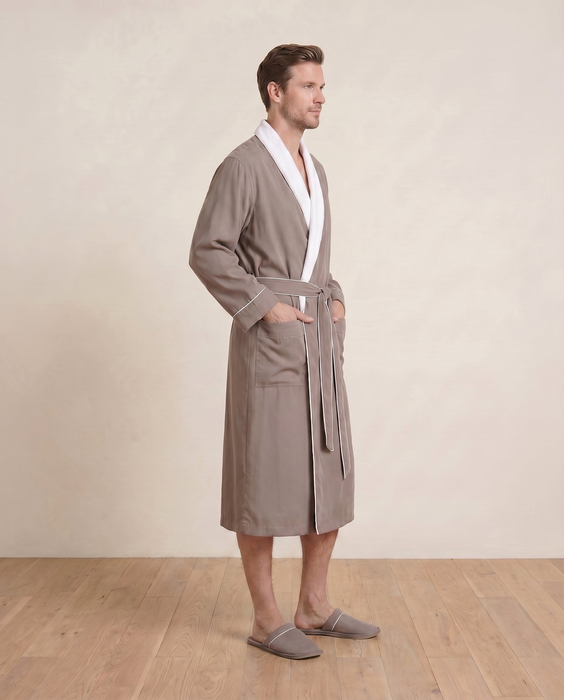 Luxe Robe for Men Side View#color_sandstone