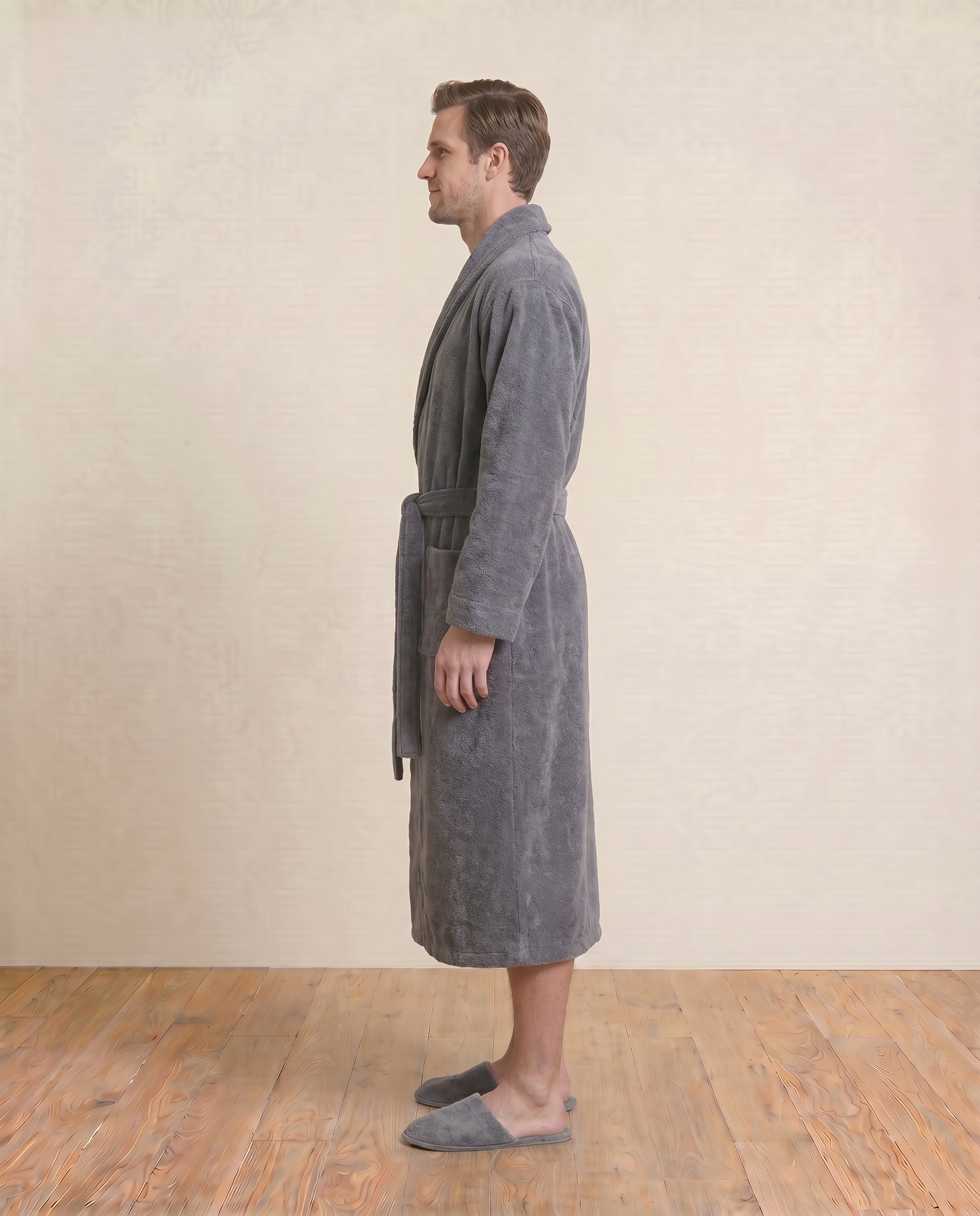 Organic Terry Bathrobe for Men Side View#color_slate