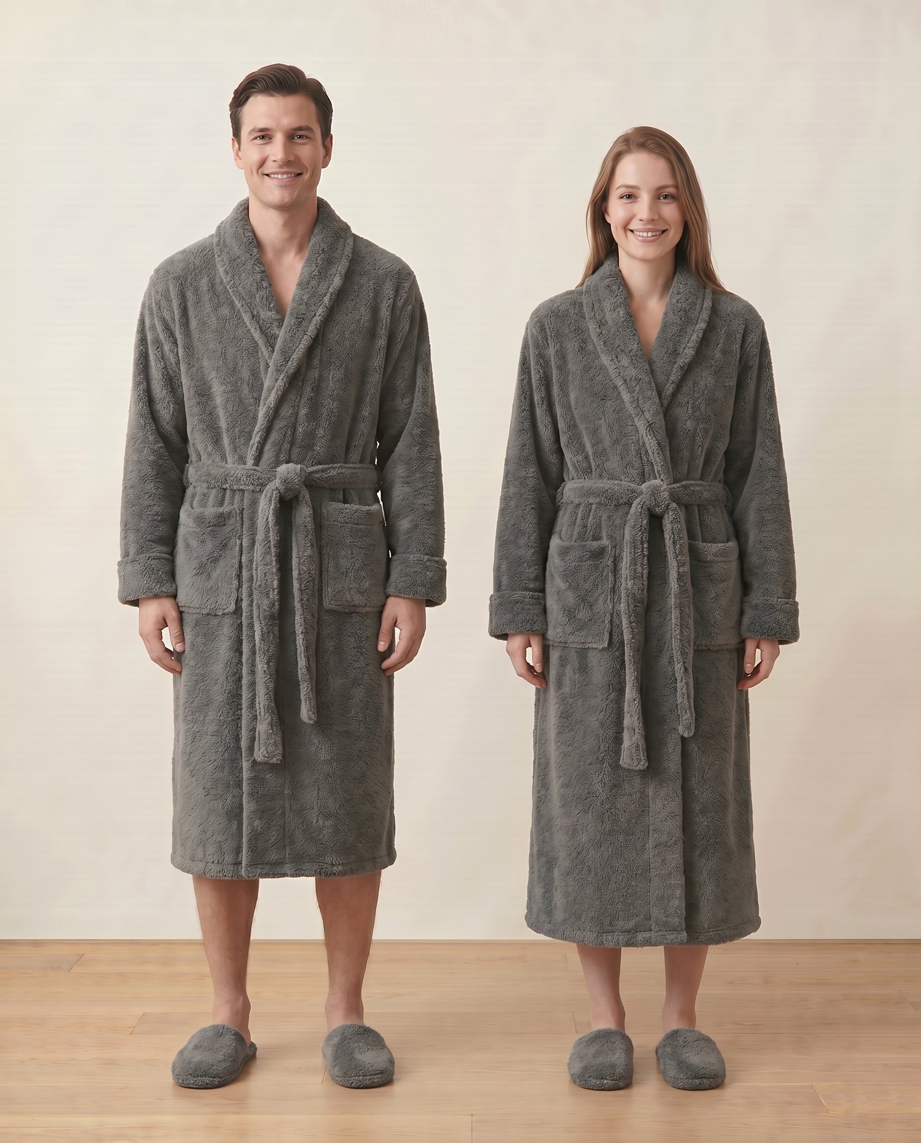 Plush Robe Couple Front View#color_charcoal
