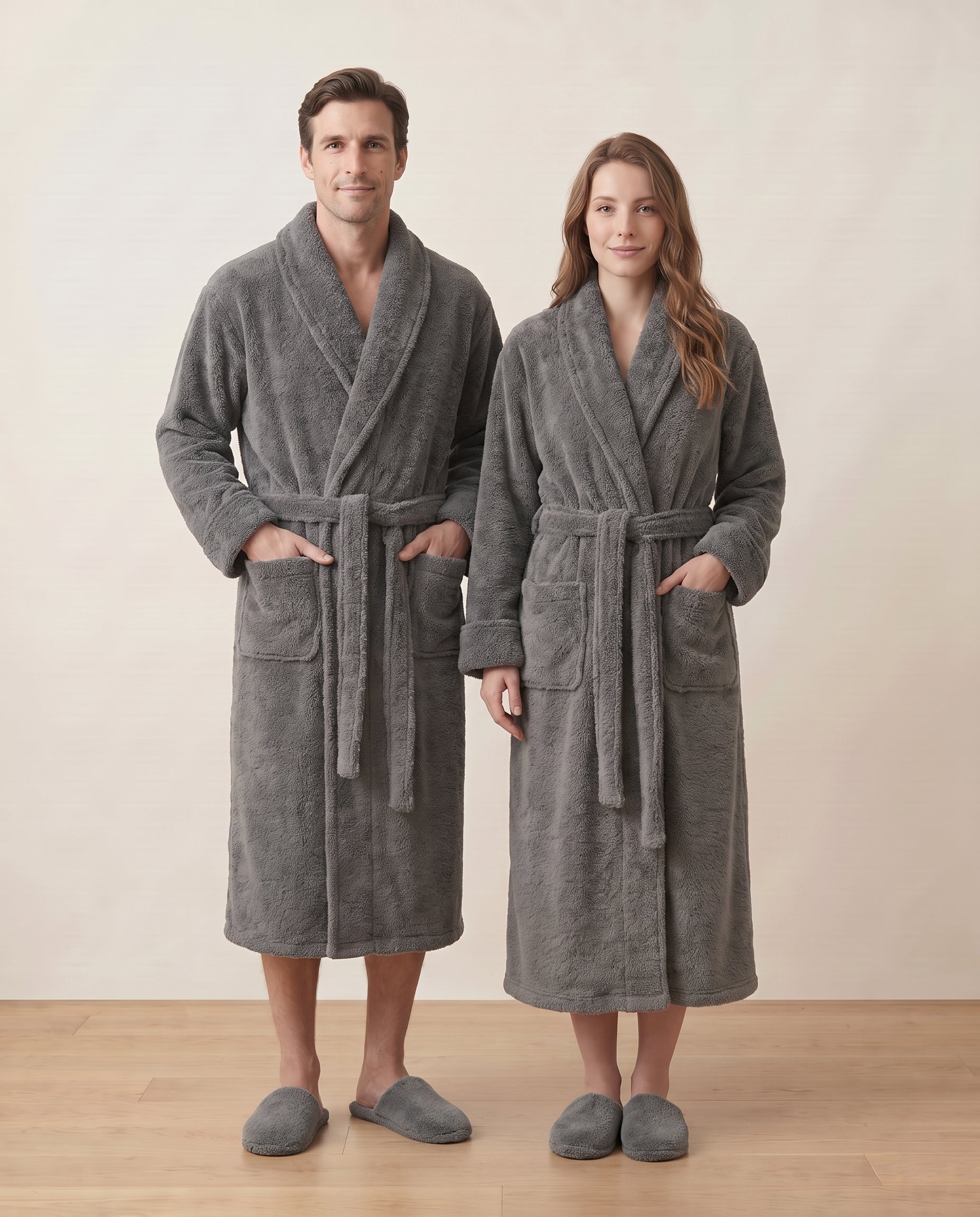 Plush Robe Couple Front View#color_charcoal
