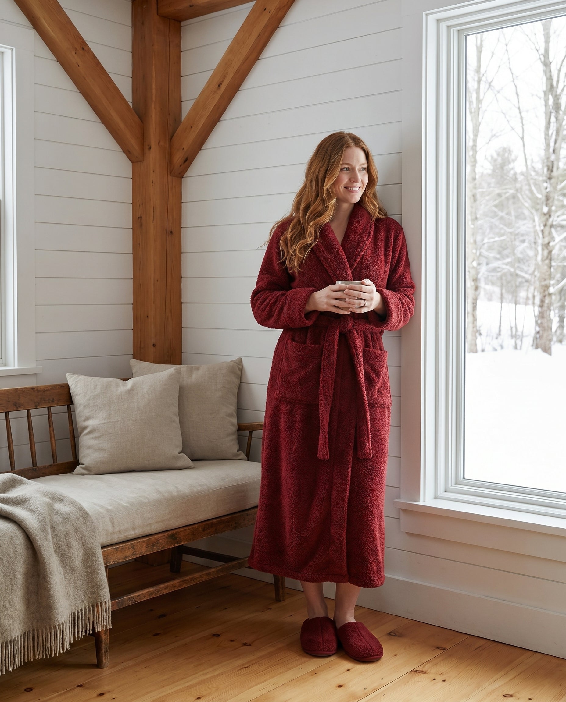 Plush Robe Women Lifestyle#color_cranberry