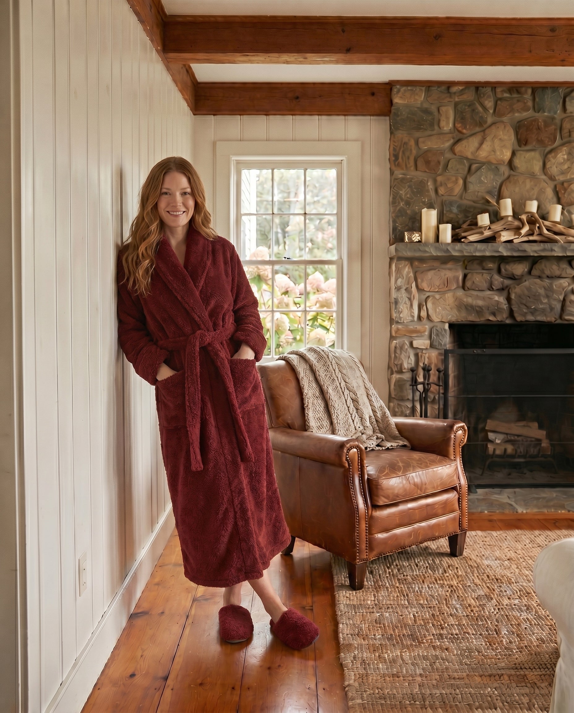 Plush Robe Women Lifestyle#color_cranberry