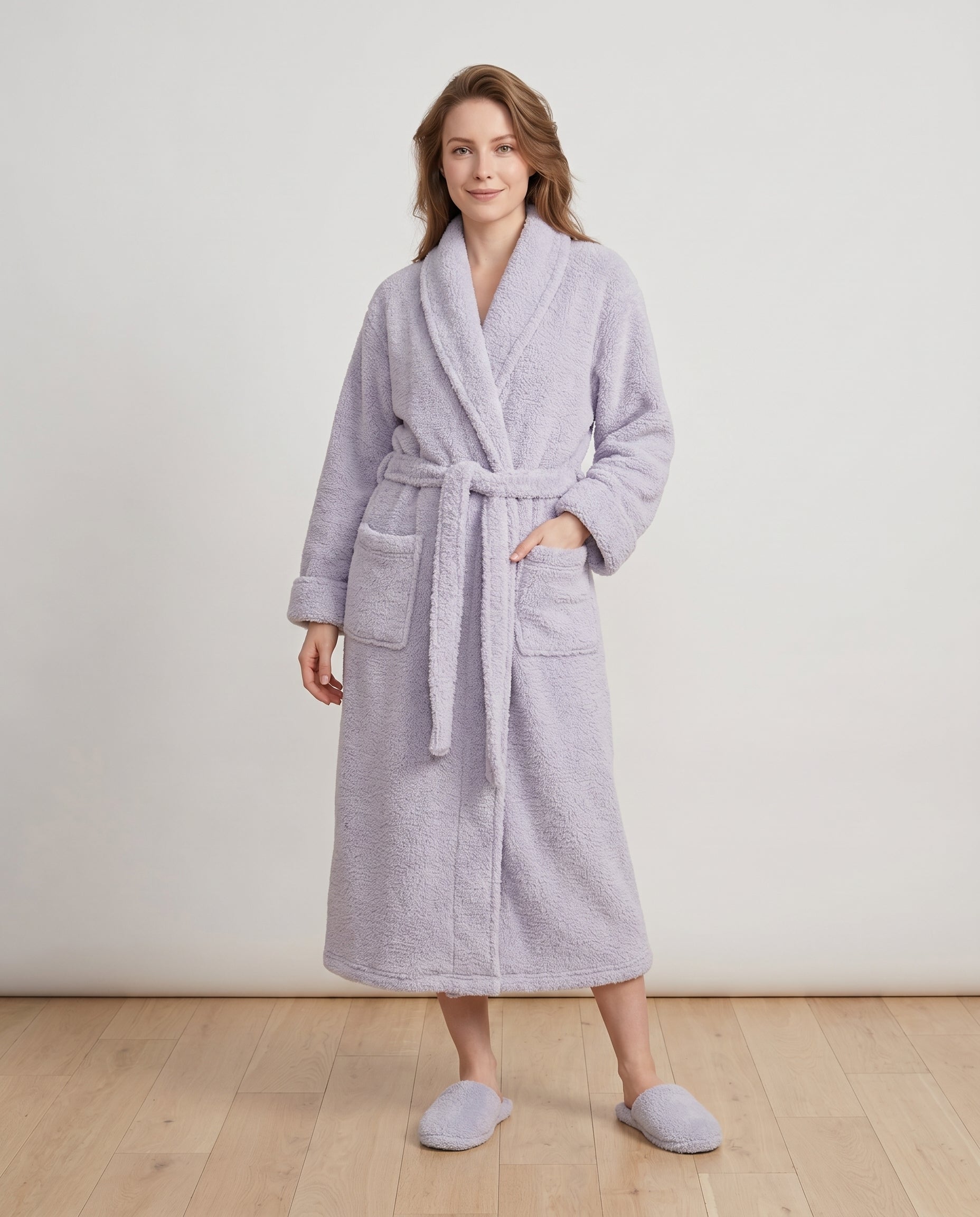 Plush Robe Female Front View#color_Lavender