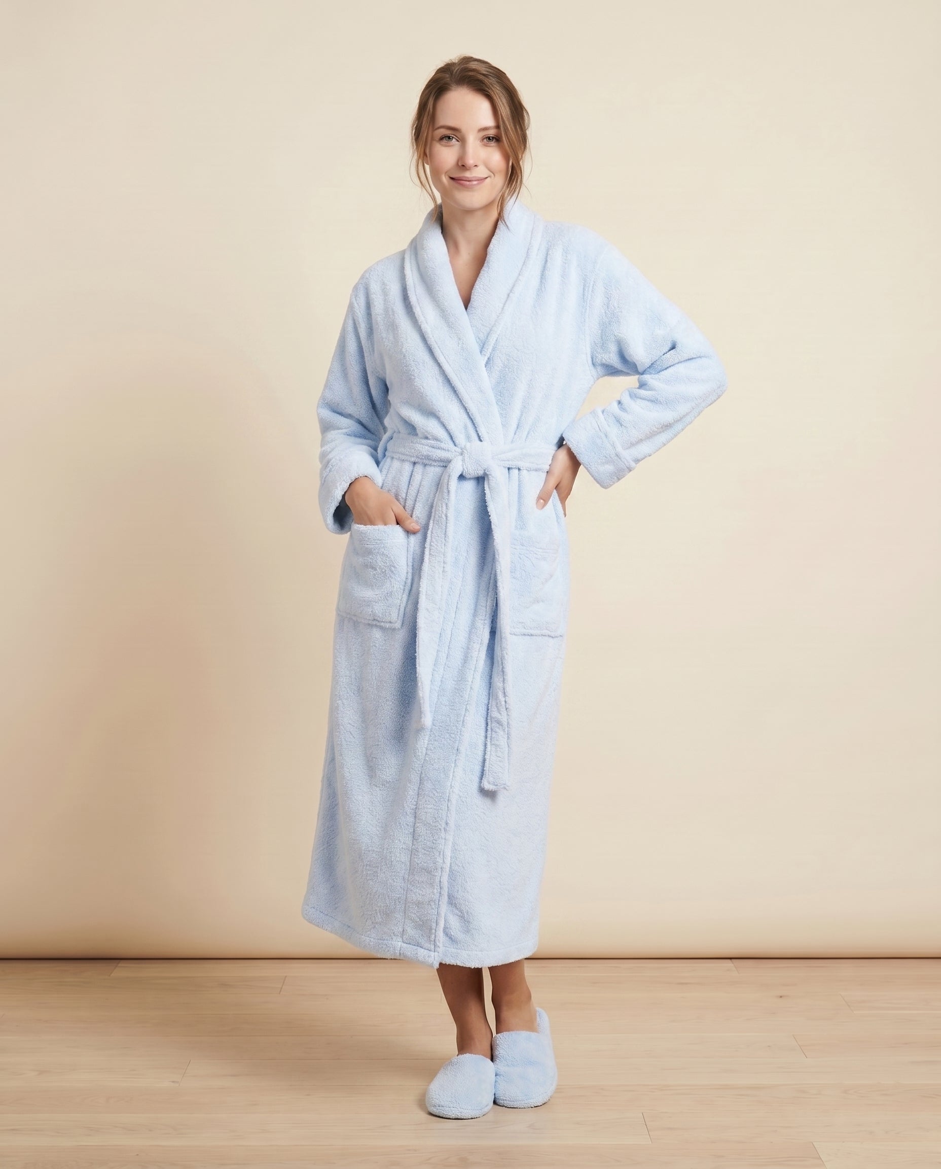 Plush Robe Women Front View#color_Pale Blue