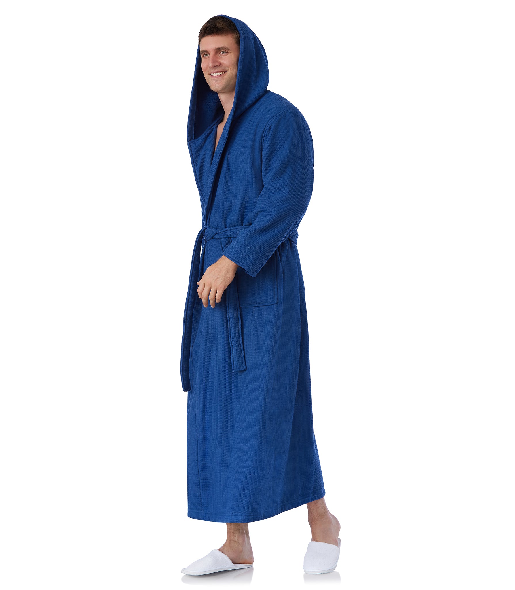 Hooded Terry Bathrobes for men#color_navy blue