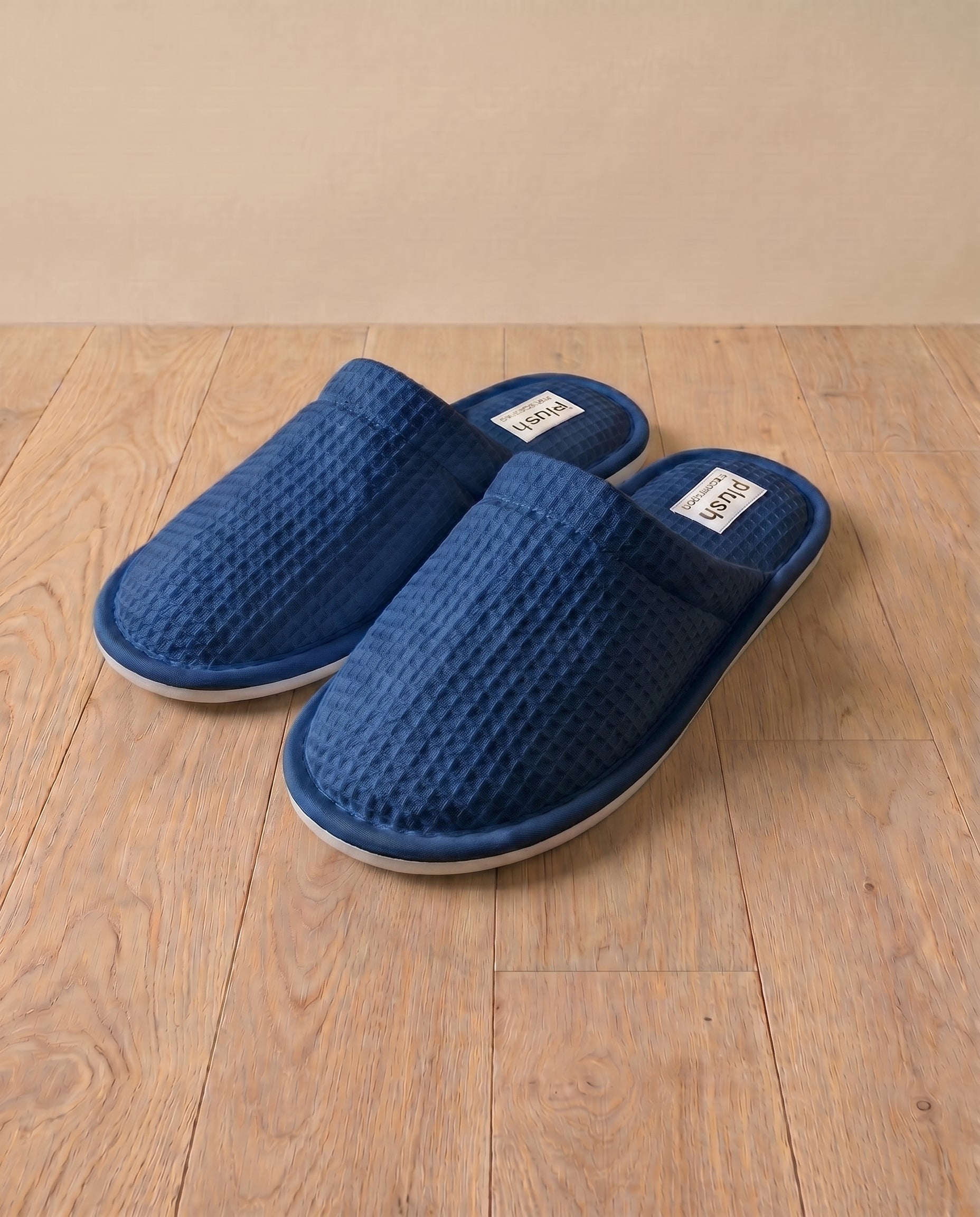 Waffle Terry Slippers#color_navy blue