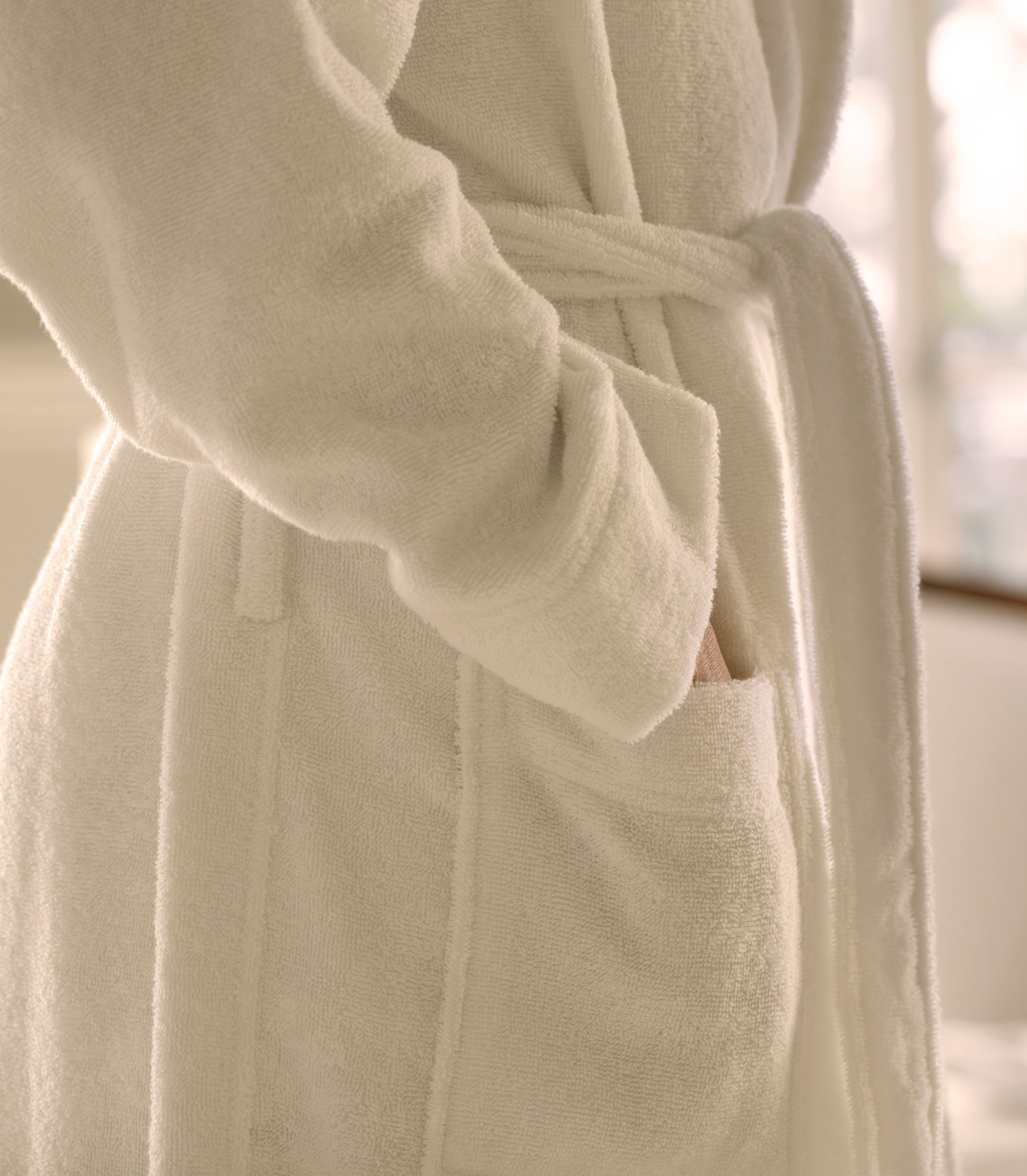 Pure Bliss Organic Cotton Terry Bathrobes Close Up#color_white
