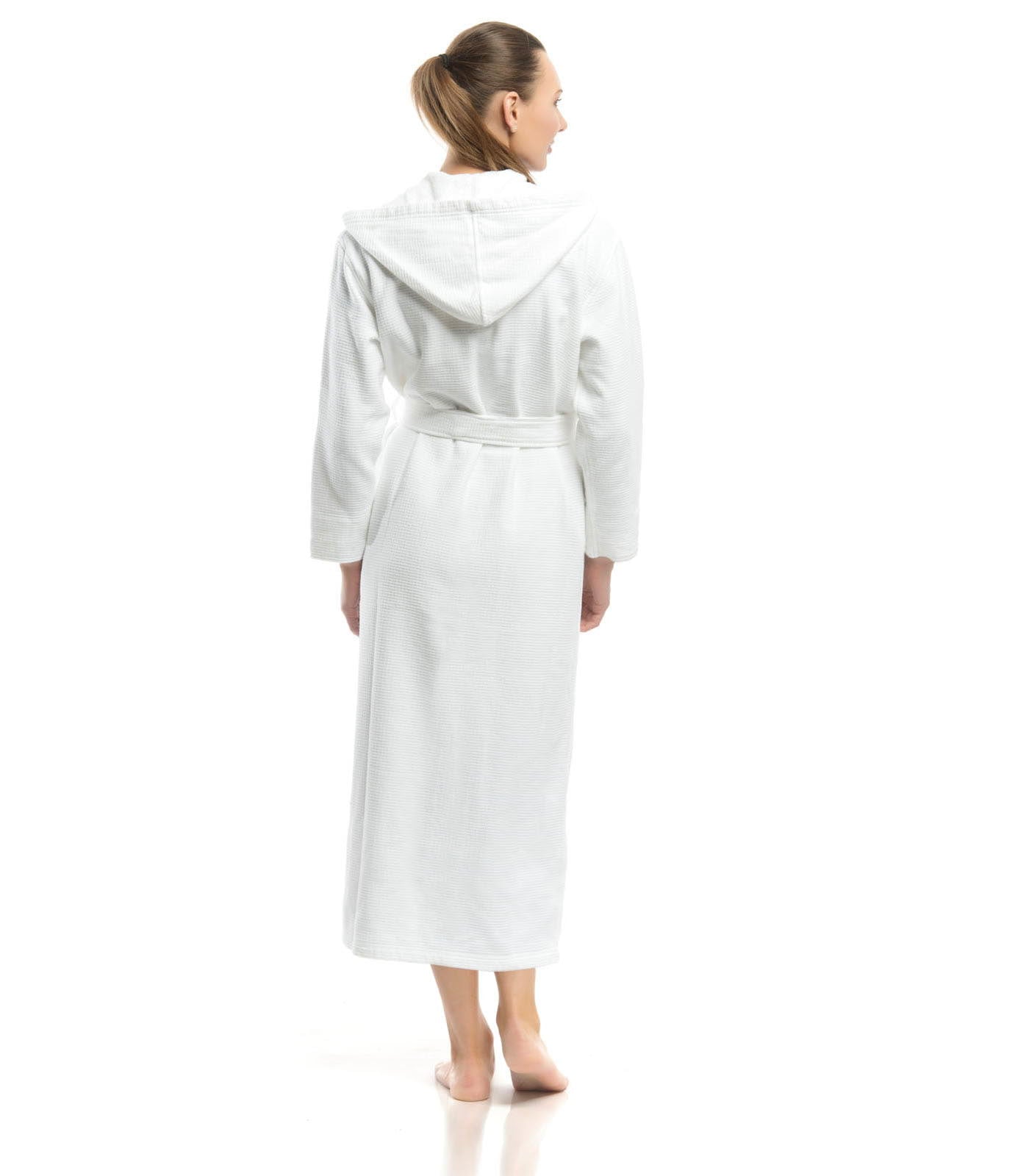 Hooded Terry Bathrobes for women back view#color_white