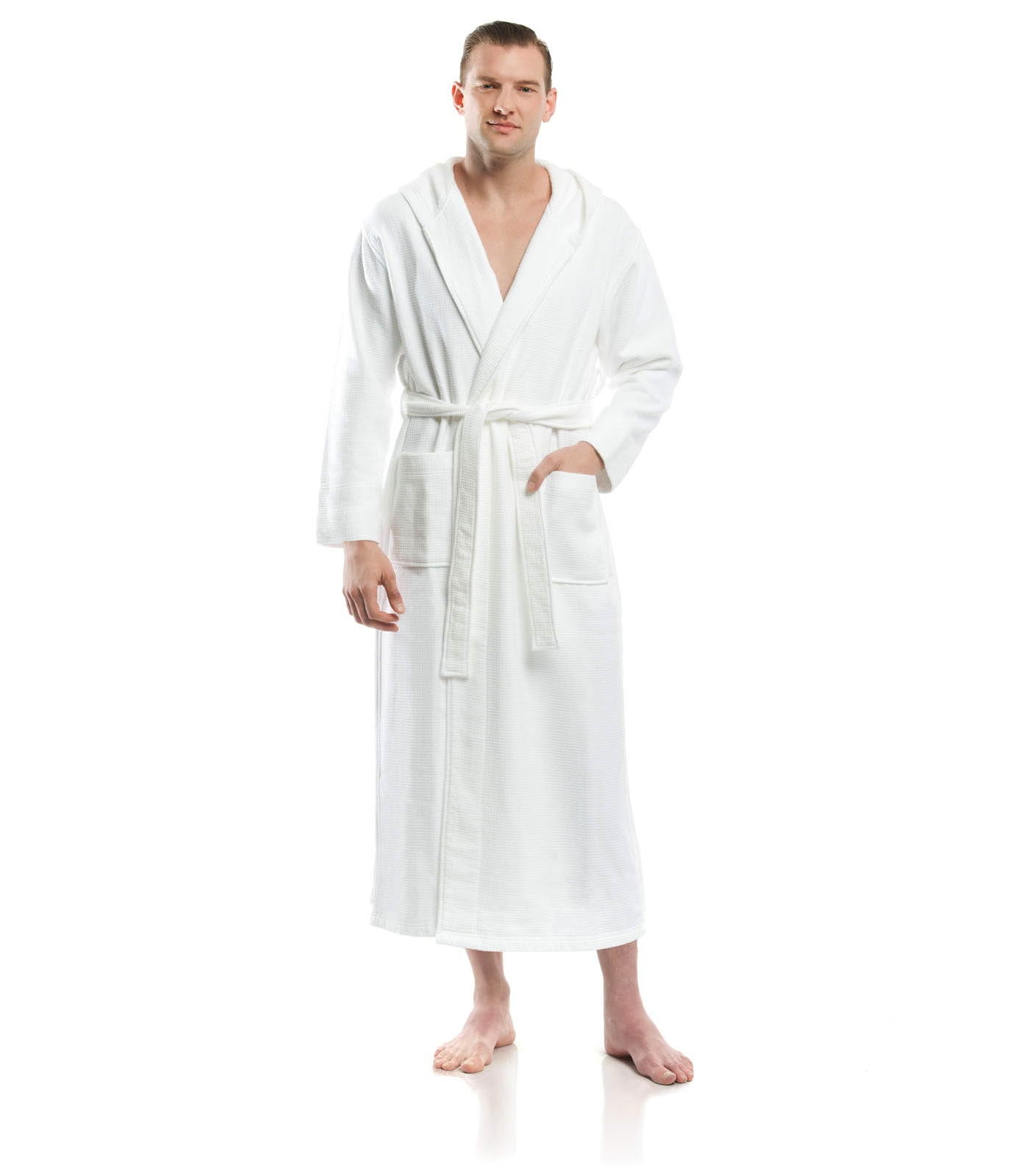 Hooded Terry Bathrobes for men#color_white