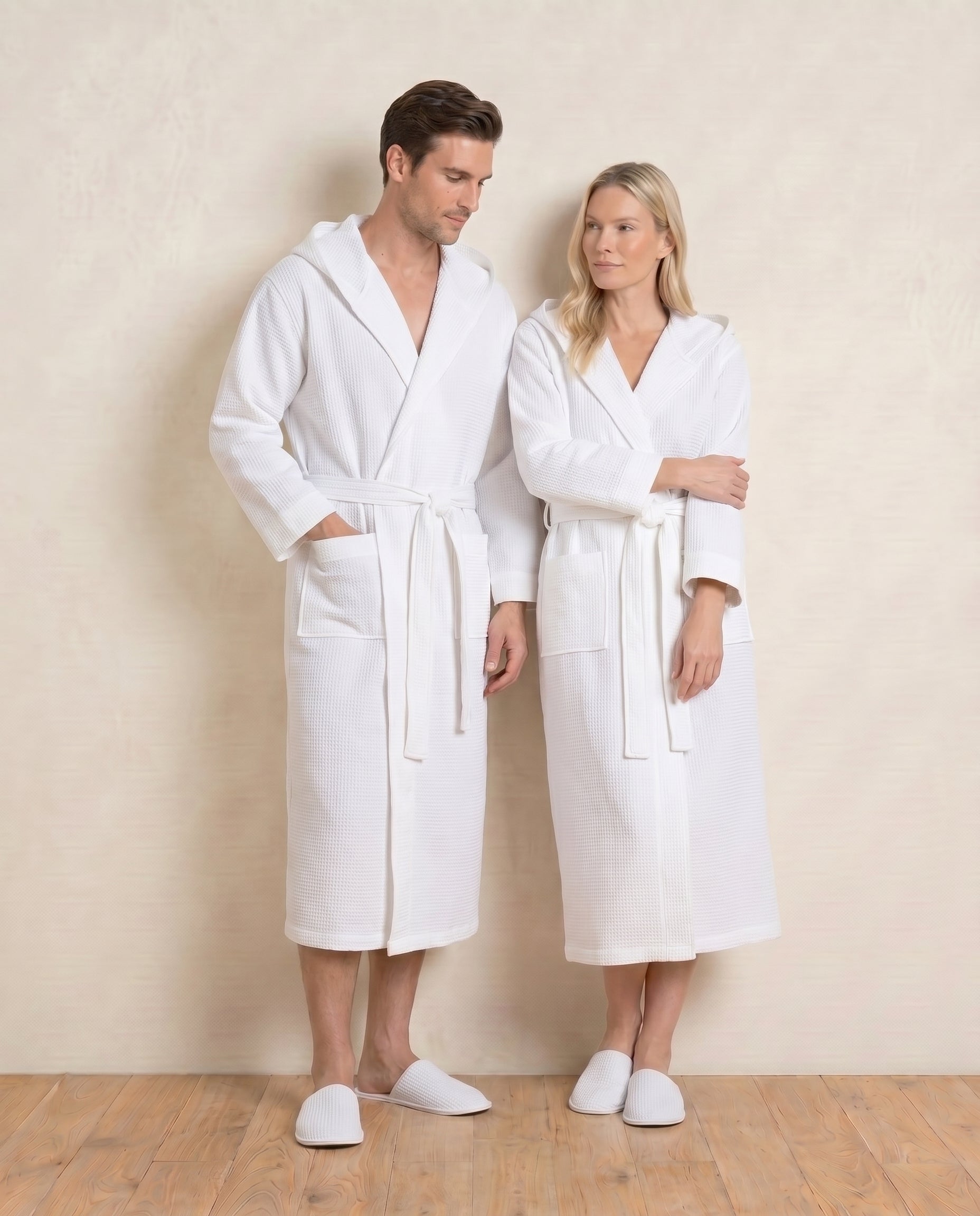 Hooded Waffle Terry Bathrobes for couples#color_white
