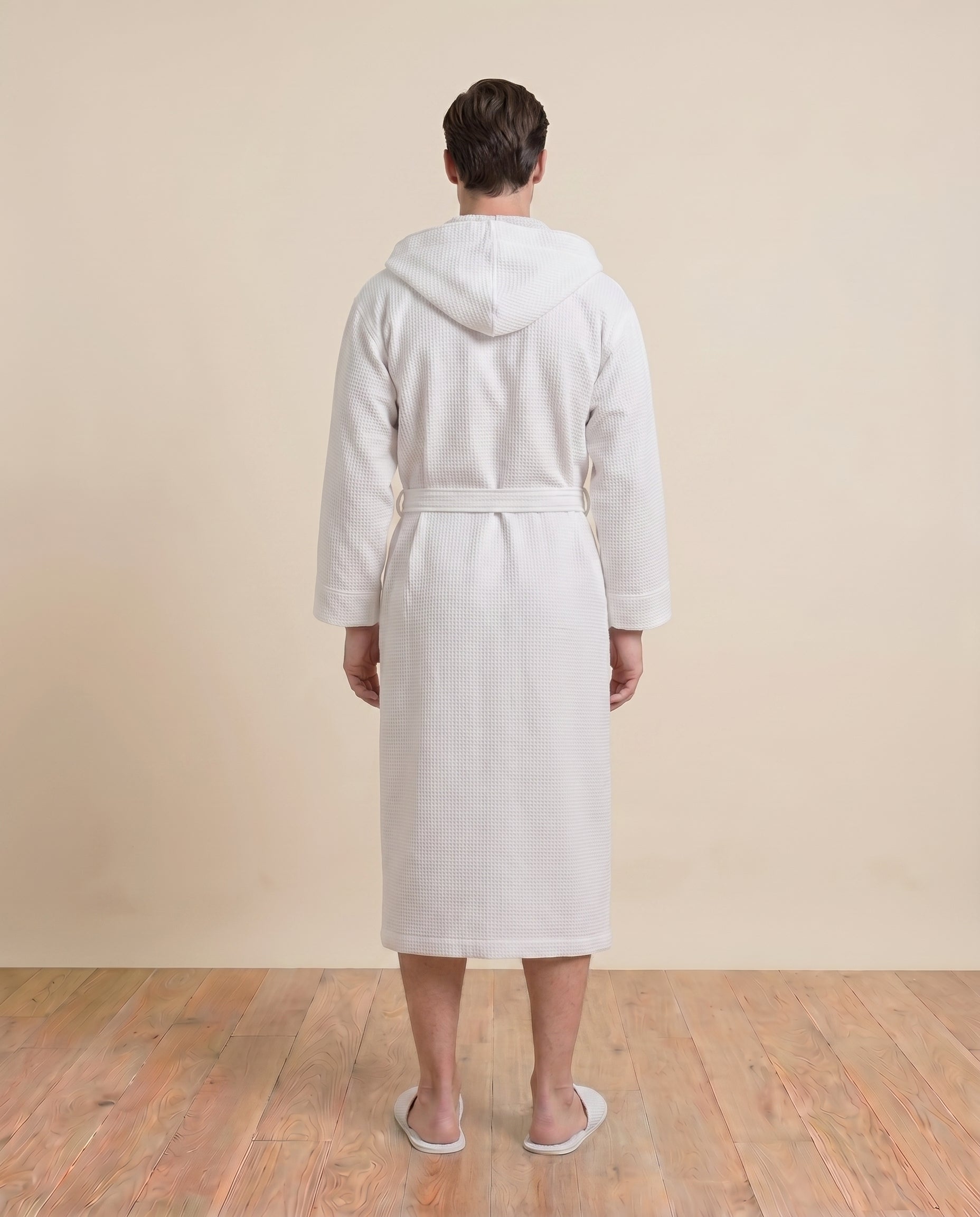 Hooded Waffle Terry Bathrobes for men Back View#color_white