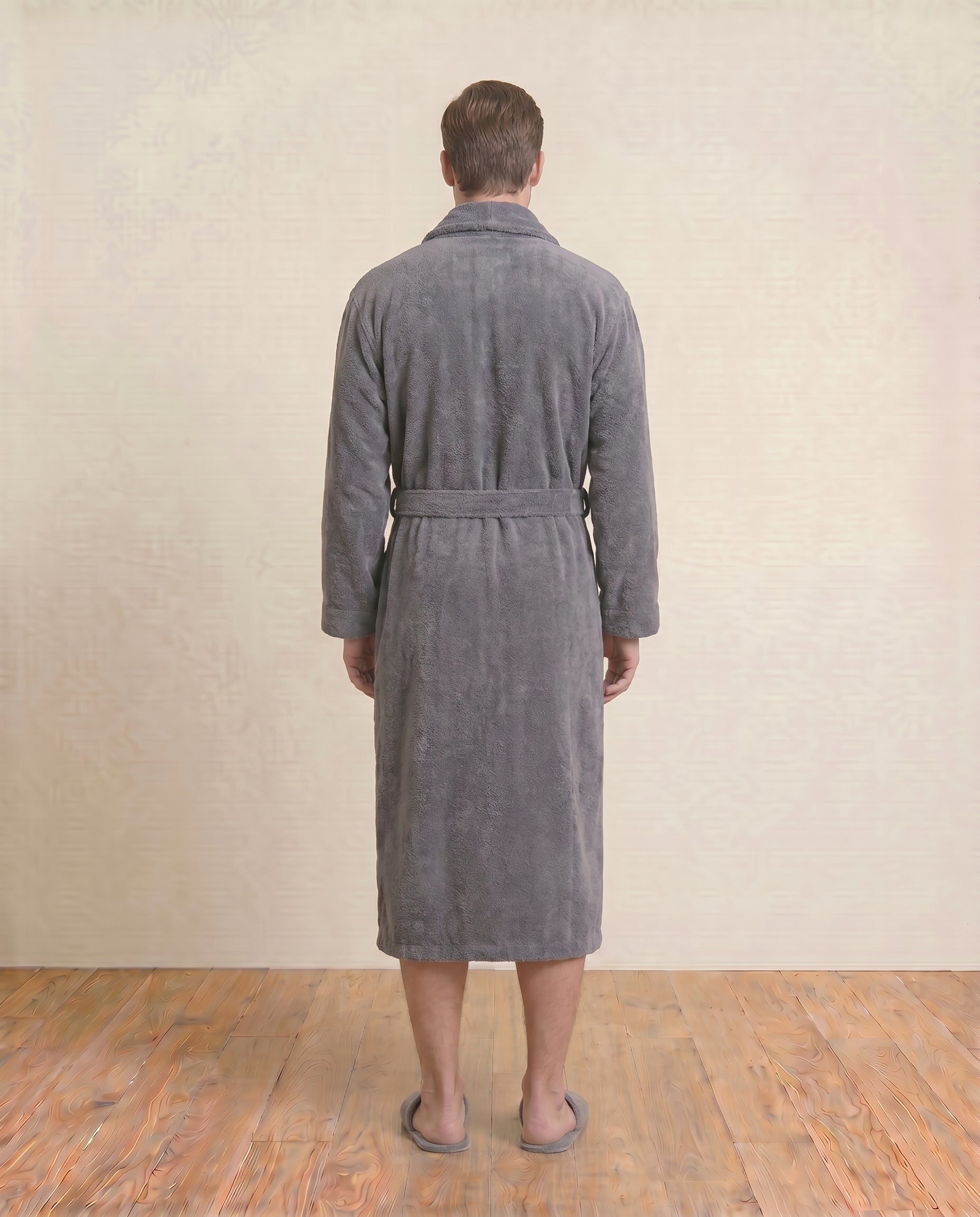 Organic Terry Bathrobe for Men Back View#color_slate