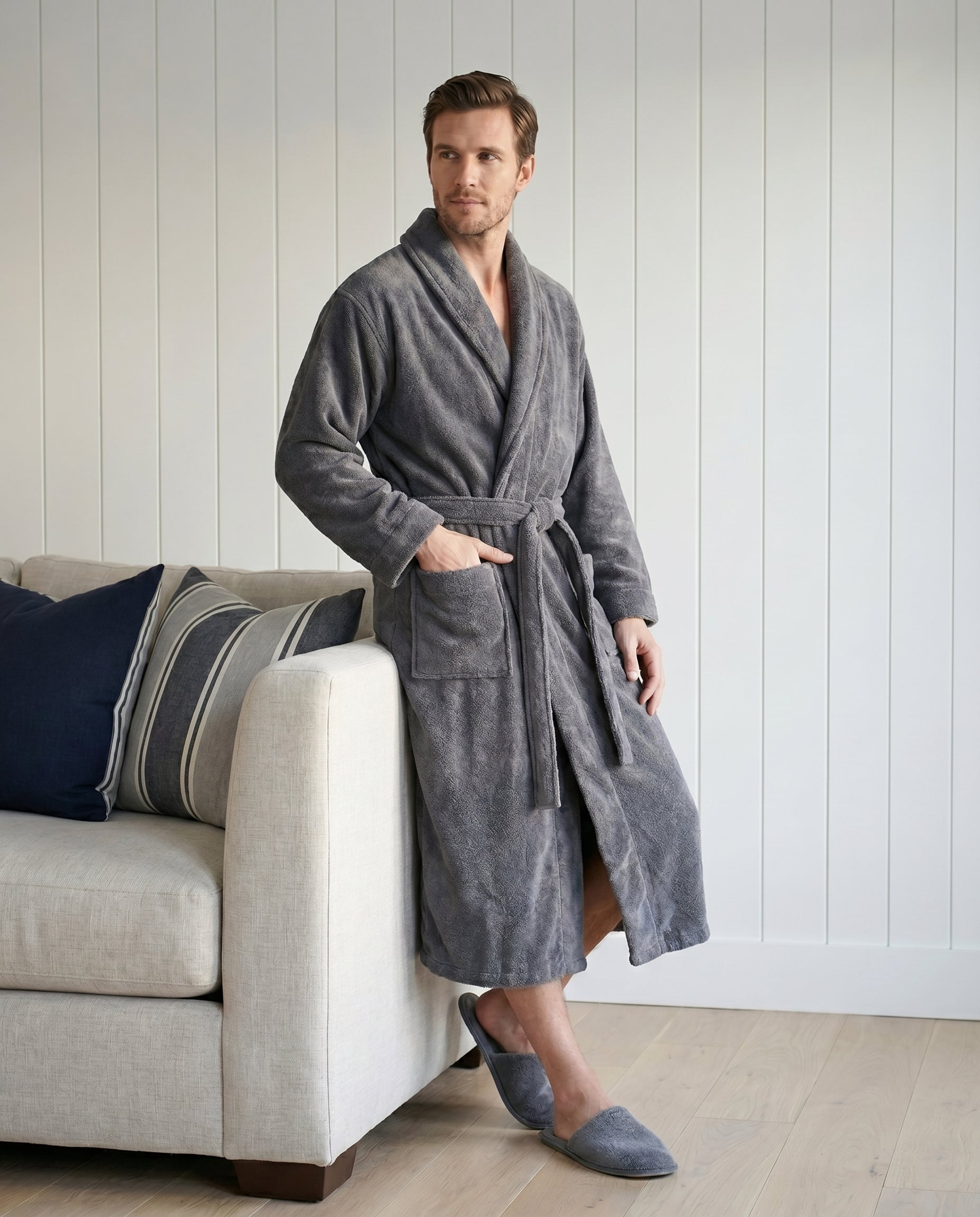 Organic Terry Bathrobe for Men Lifestyle#color_slate