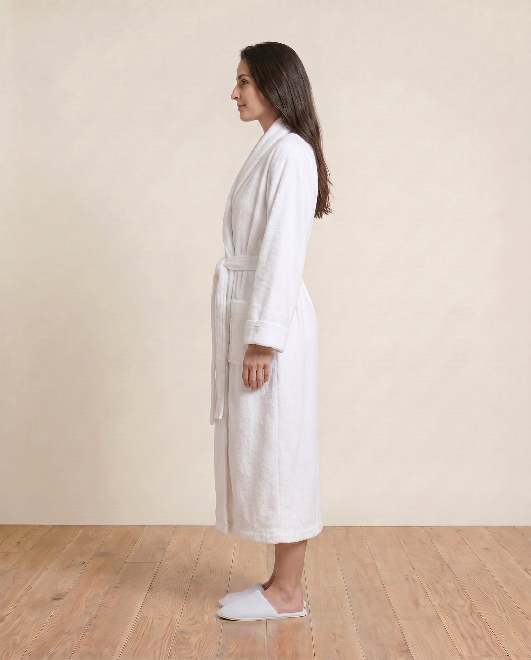 Organic Terry Bathrobe for Women Side View#color_white