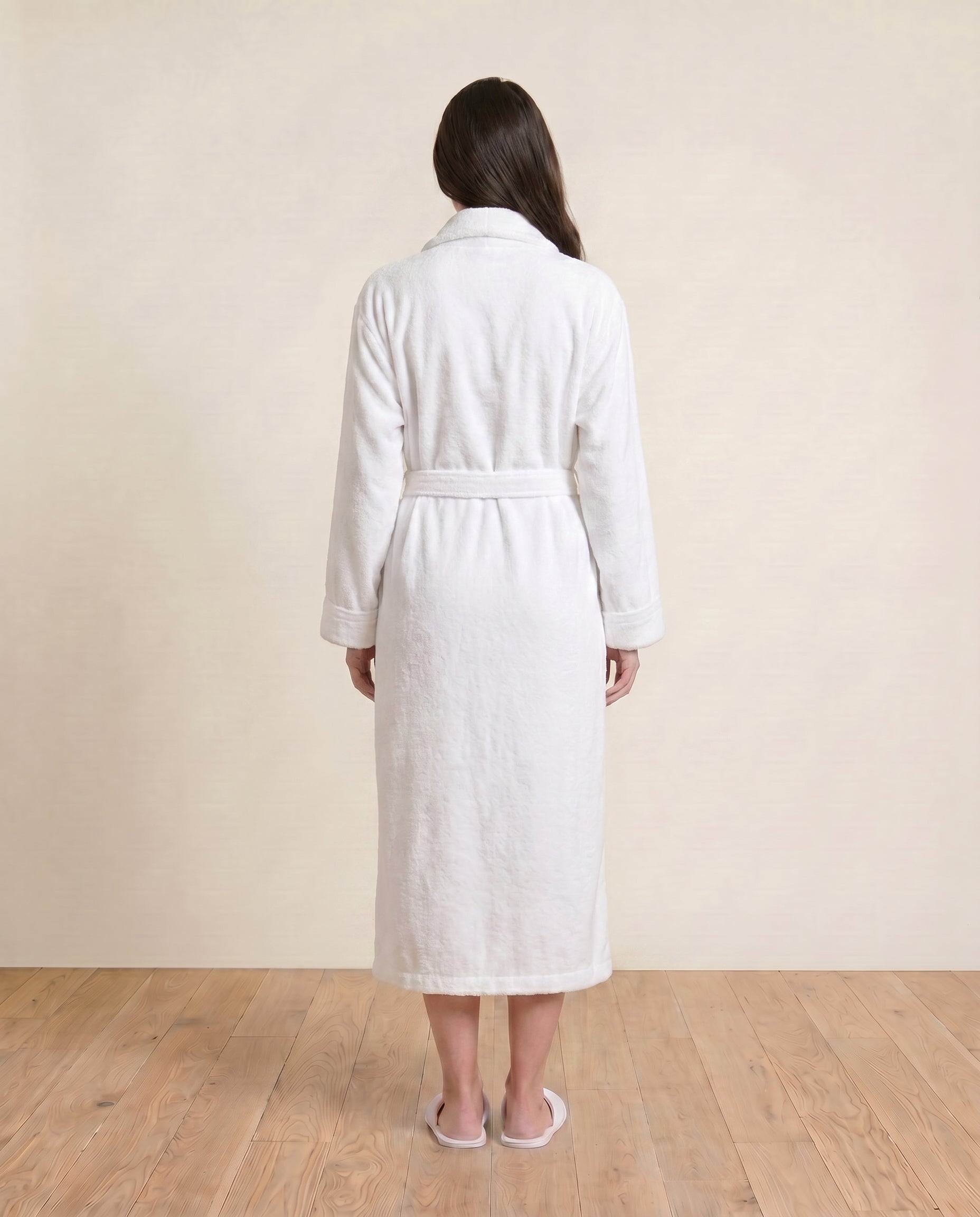 Organic Terry Bathrobe for Women Back View#color_white
