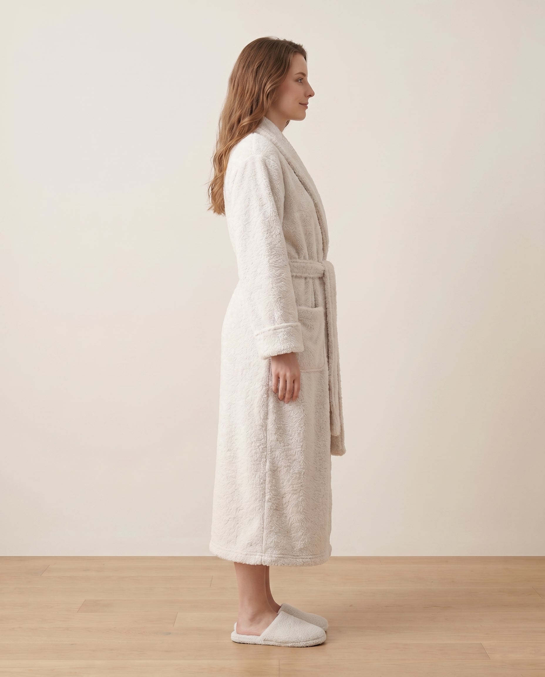 Plush Robe Almond Female Side View#color_almond