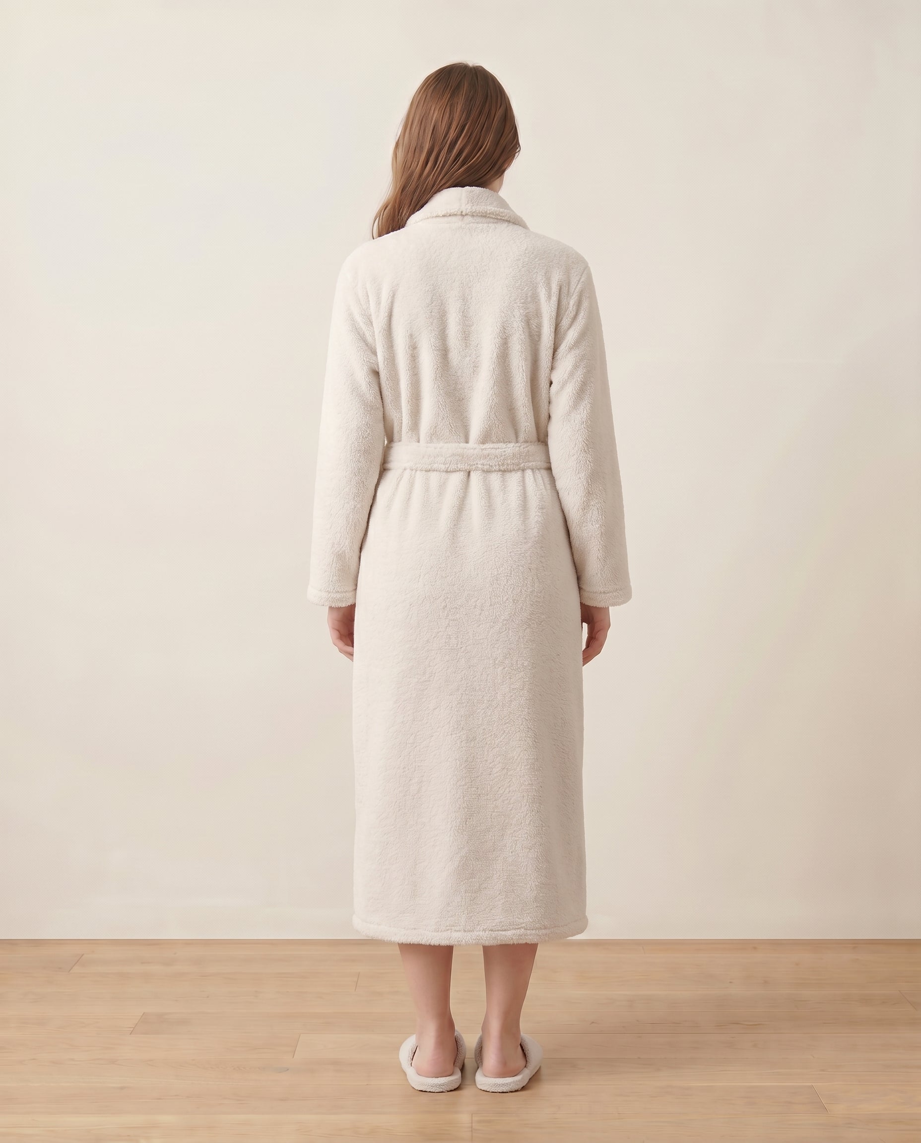 Plush Robe Almond Female Back View#color_almond