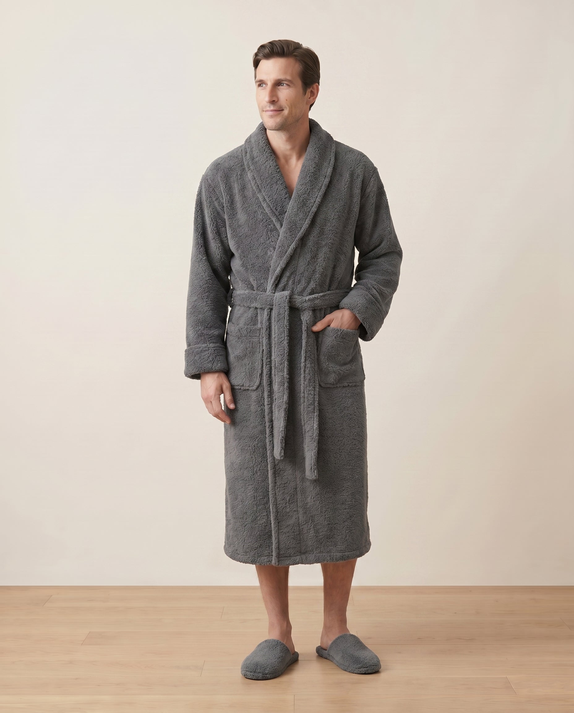 Plush Robe Men Front View#color_charcoal