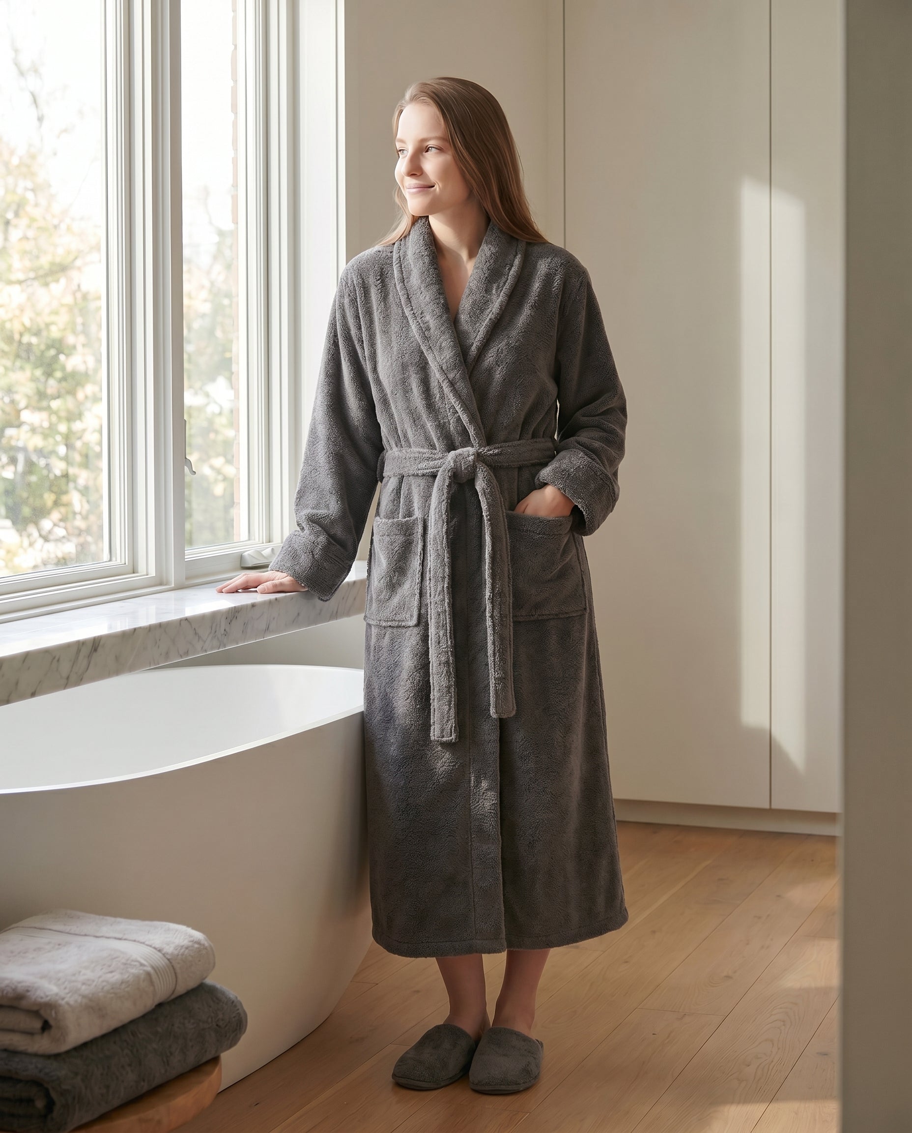 Plush Robe Women Lifestyle#color_charcoal
