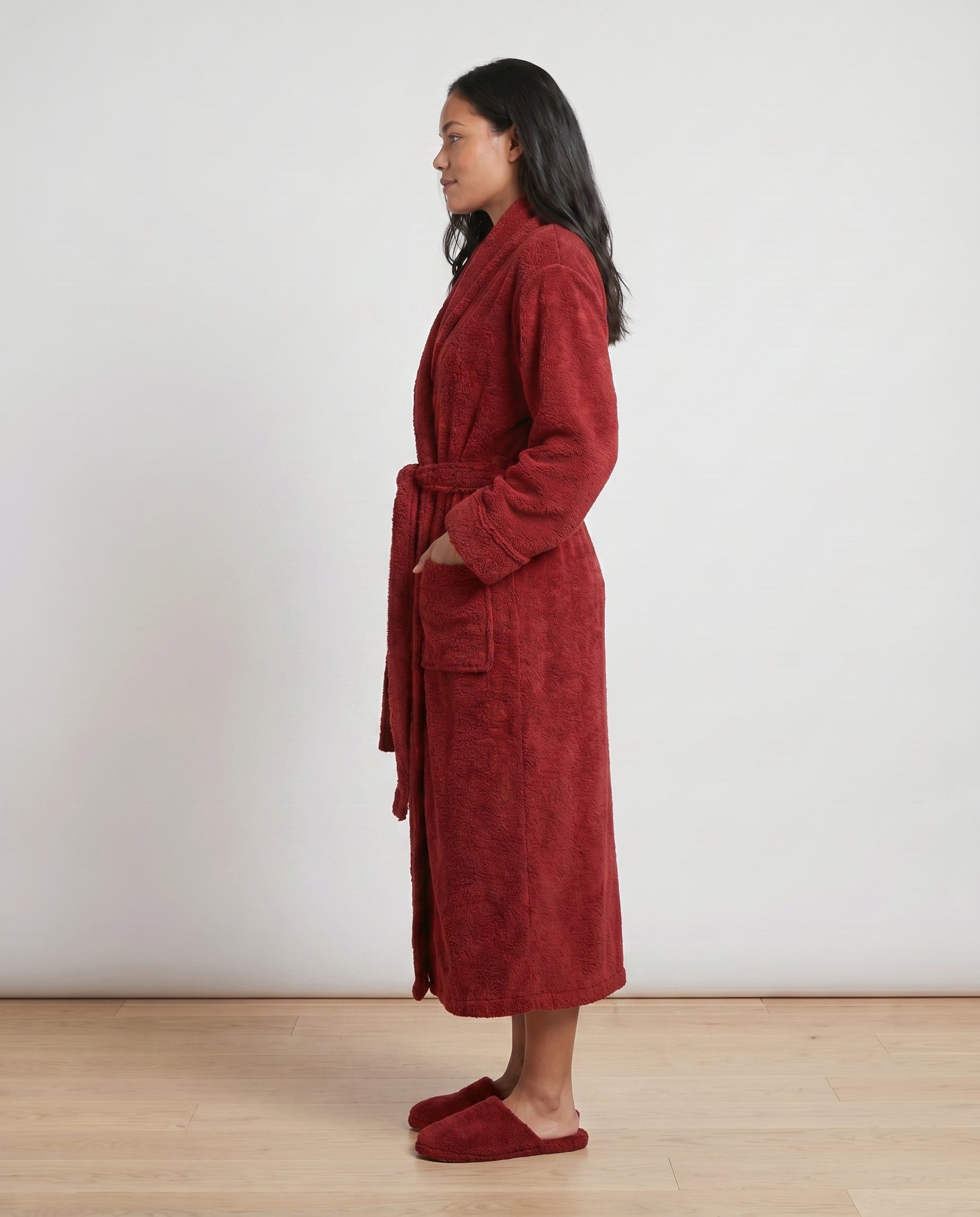 Plush Robe Women Side View#color_cranberry