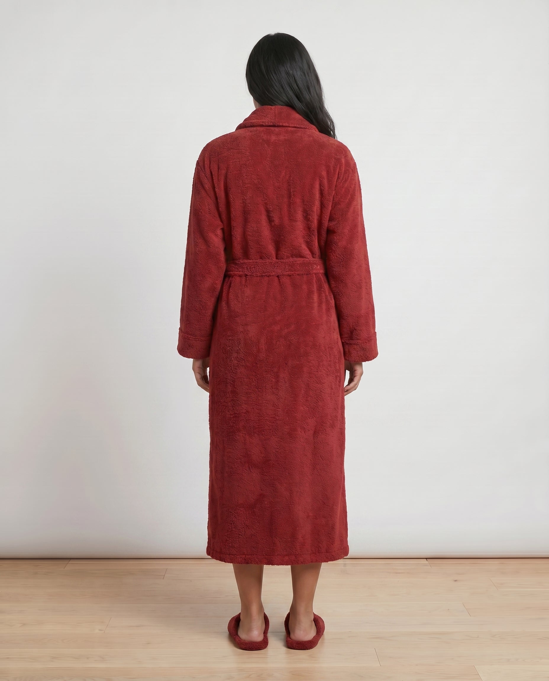 Plush Robe Women Back View#color_cranberry