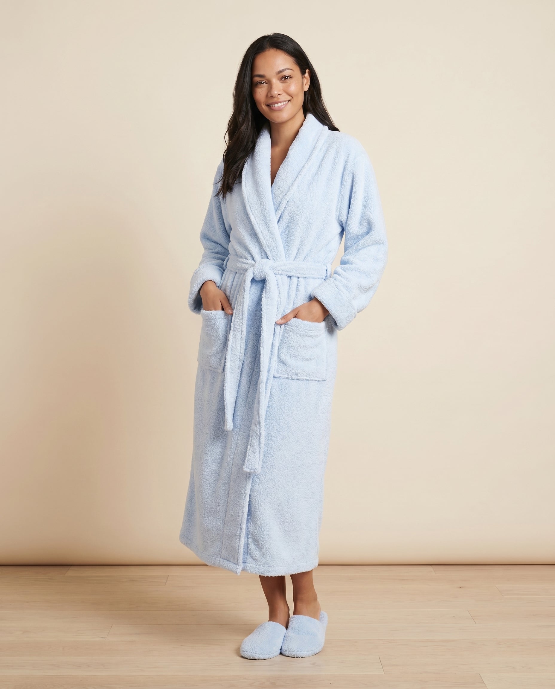 Plush Robe Female Front View#color_Pale Blue