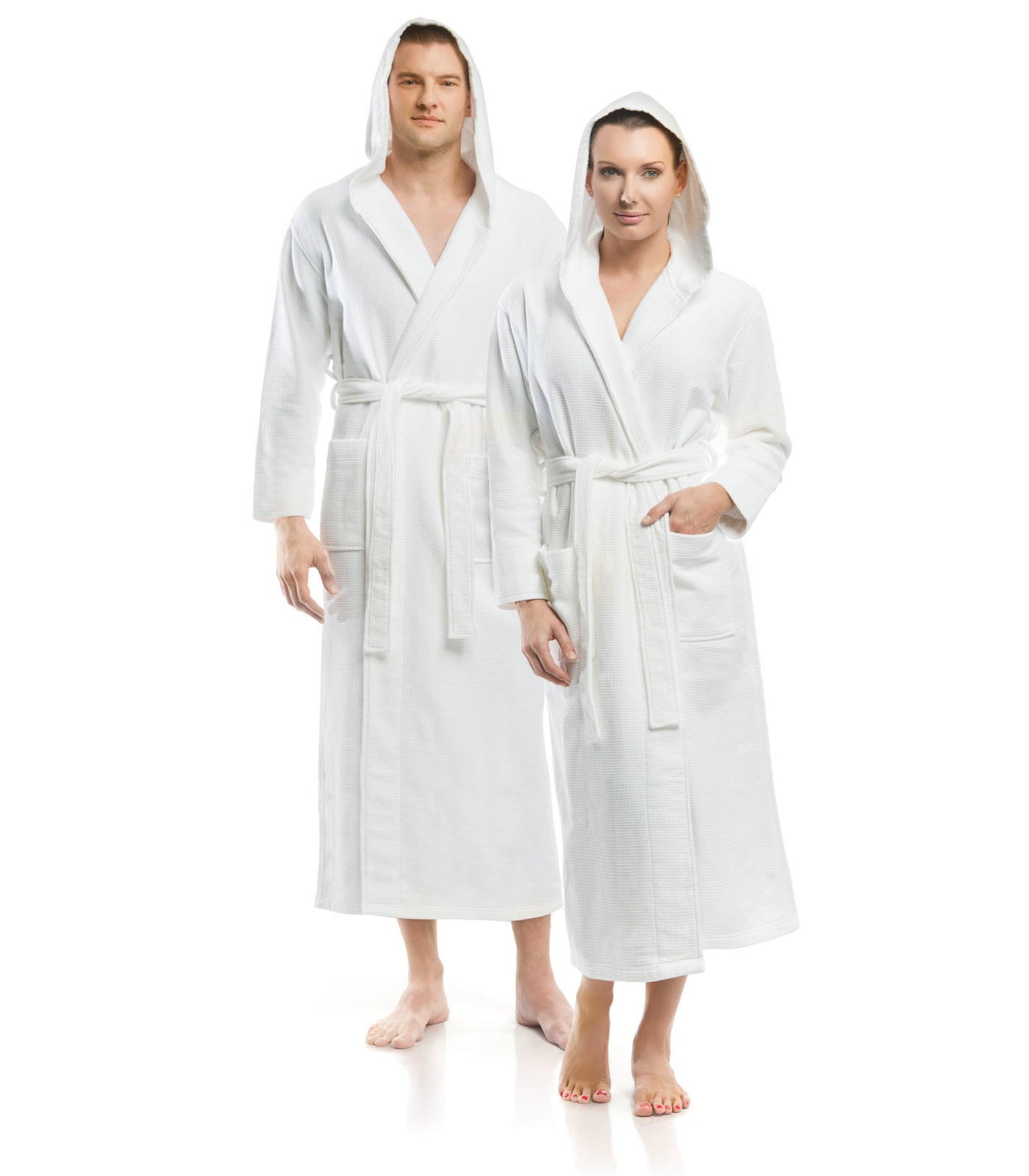 His and Her Hooded Waffle Terry Bathrobes