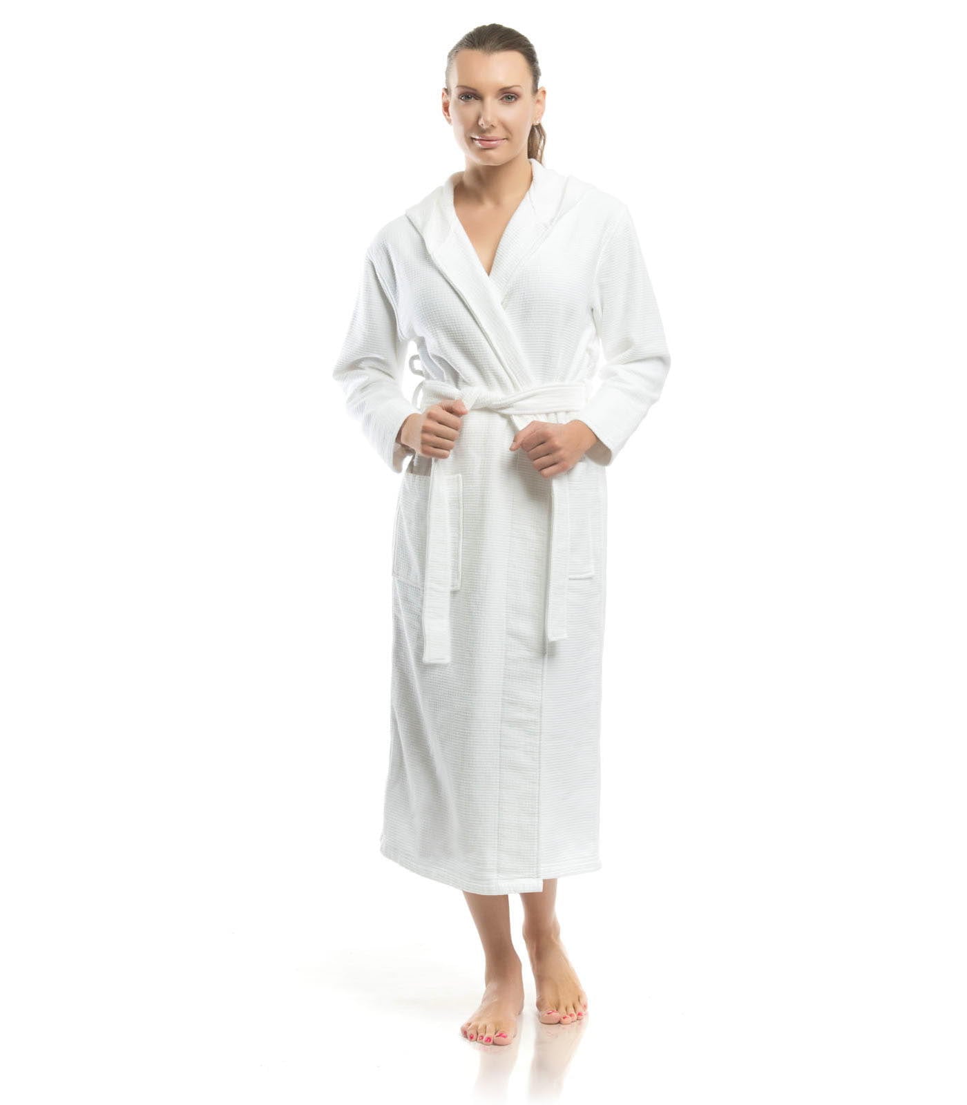 Hooded Terry Bathrobes for womens#color_white