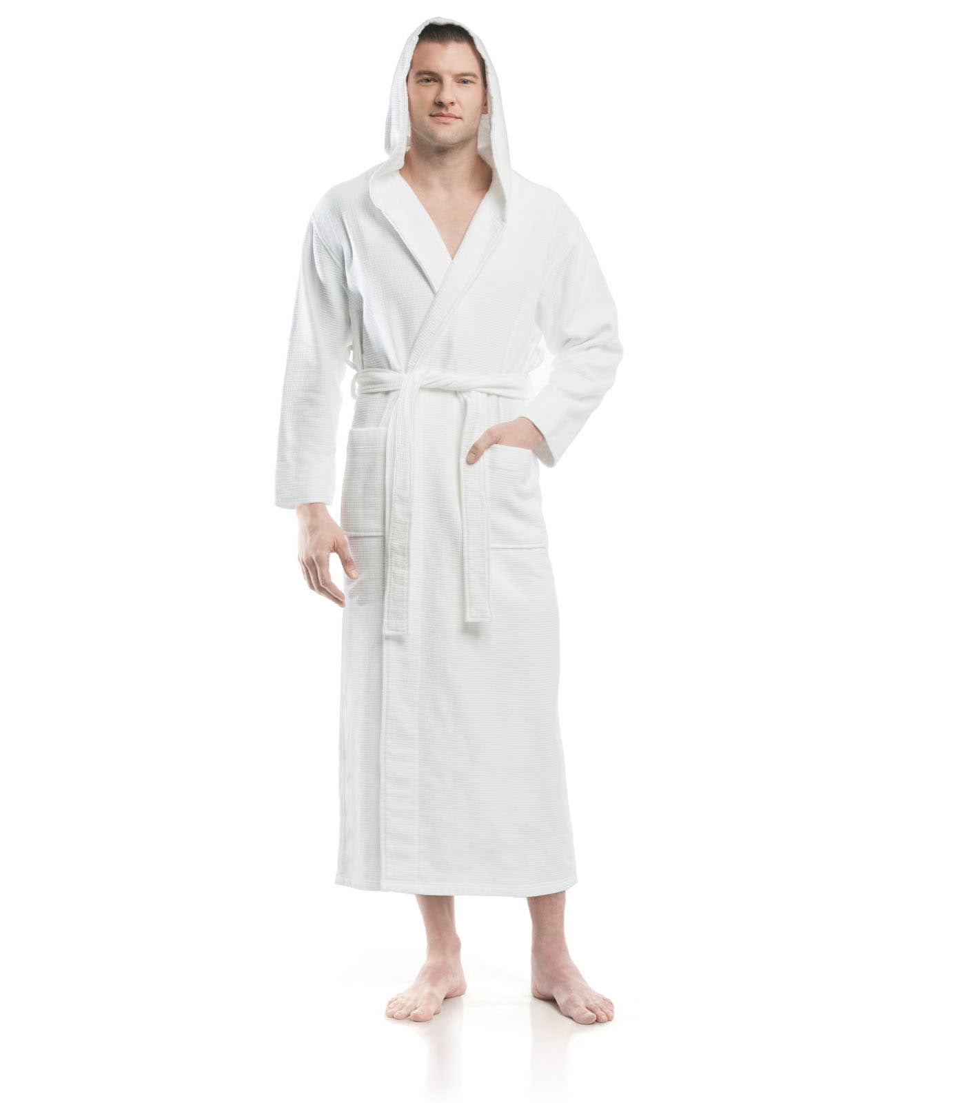 Hooded Terry Bathrobes for men#color_white